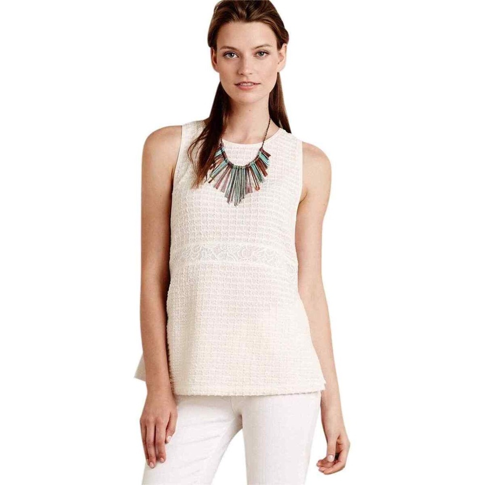 Anthropologie Deletta Cream Lace Embroidered Detail Tank Top Sz S